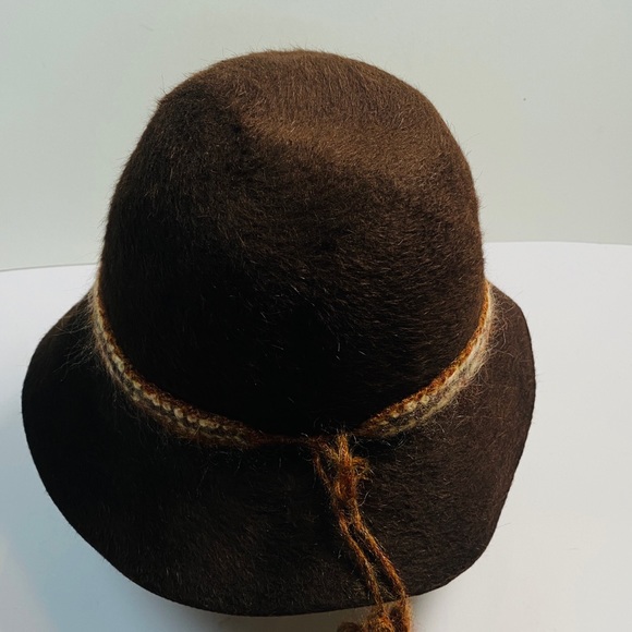 Vintage Brown 100% Rabbit Fedora W Braided Wool Accent Tie By Lord & Taylor - Picture 6 of 14